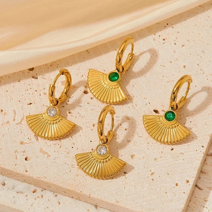 1 Pair Retro Sector Plating Inlay 304 Stainless Steel Zircon 16K Gold Plated White Gold Plated Gold Plated Earrings