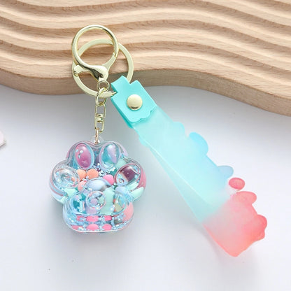 Cartoon Oil Floating Liquid Quicksand Bottle Cat Claw Keychain Pendant Cute Trendy Car Bag Decorative Gift