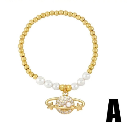 Minimalist Star Planet Copper Inlay Zircon 18k Gold Plated Bracelets