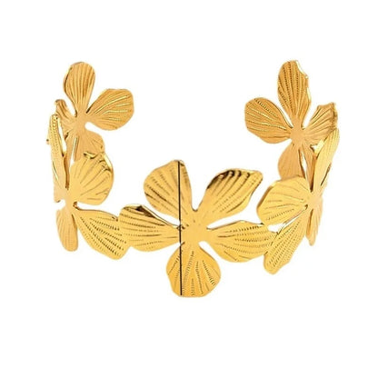 Casual Minimalist Solid Color Flower Butterfly 304 Stainless Steel 18K Gold Plated Bangle In Bulk