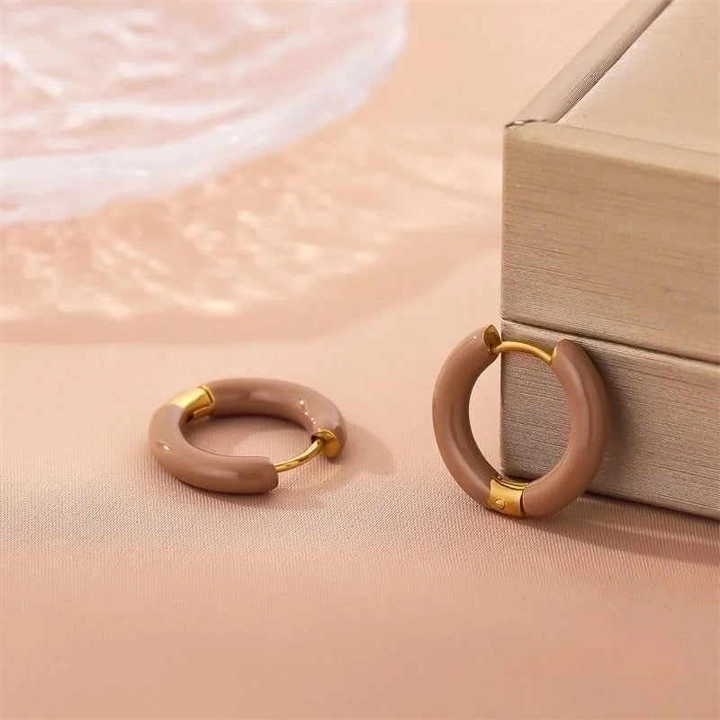 1 Pair Minimalist Circle Enamel Plating Stainless Steel Titanium Steel 18K Gold Plated Earrings
