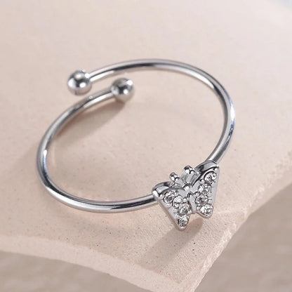 Minimalist Classic Style Butterfly Stainless Steel Plating Inlay Rhinestones 14k Gold Plated Open Rings