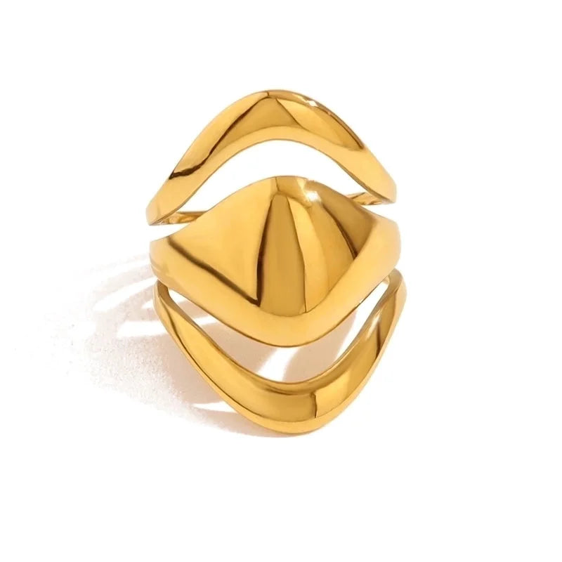 IG Style Vacation French Style Geometric Water Droplets 304 Stainless Steel 18K Gold Plated Open Rings