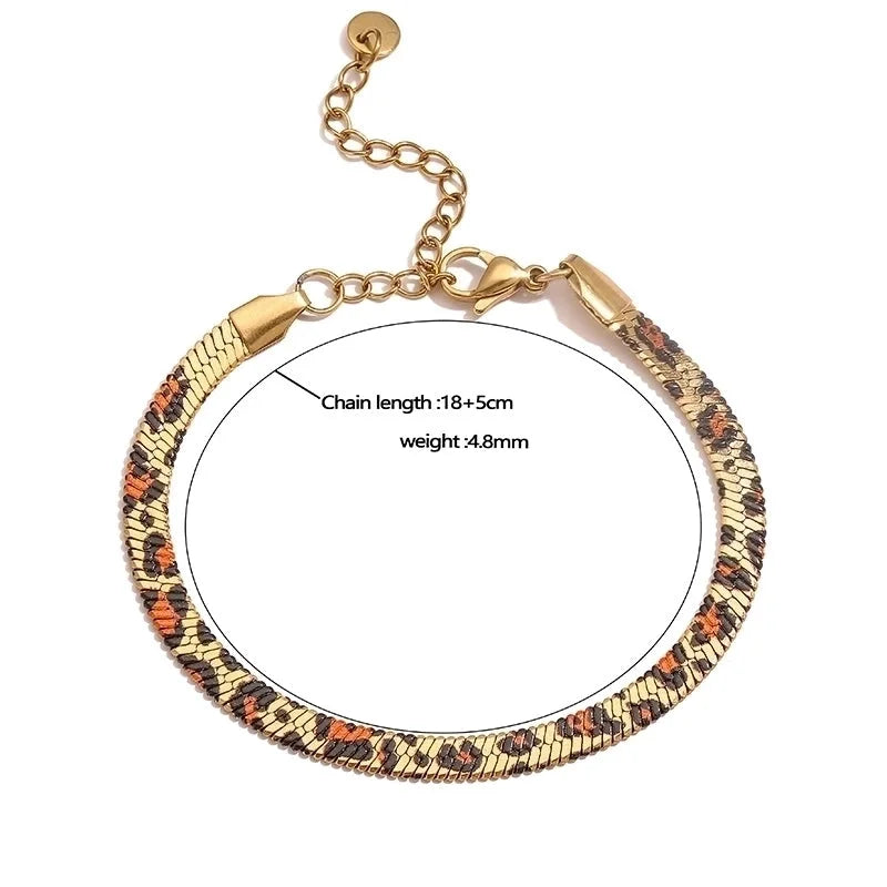 Vintage Style Snake Pattern Leopard 304 Stainless Steel 18K Gold Plated Plating Bracelets Necklace Snake Chain