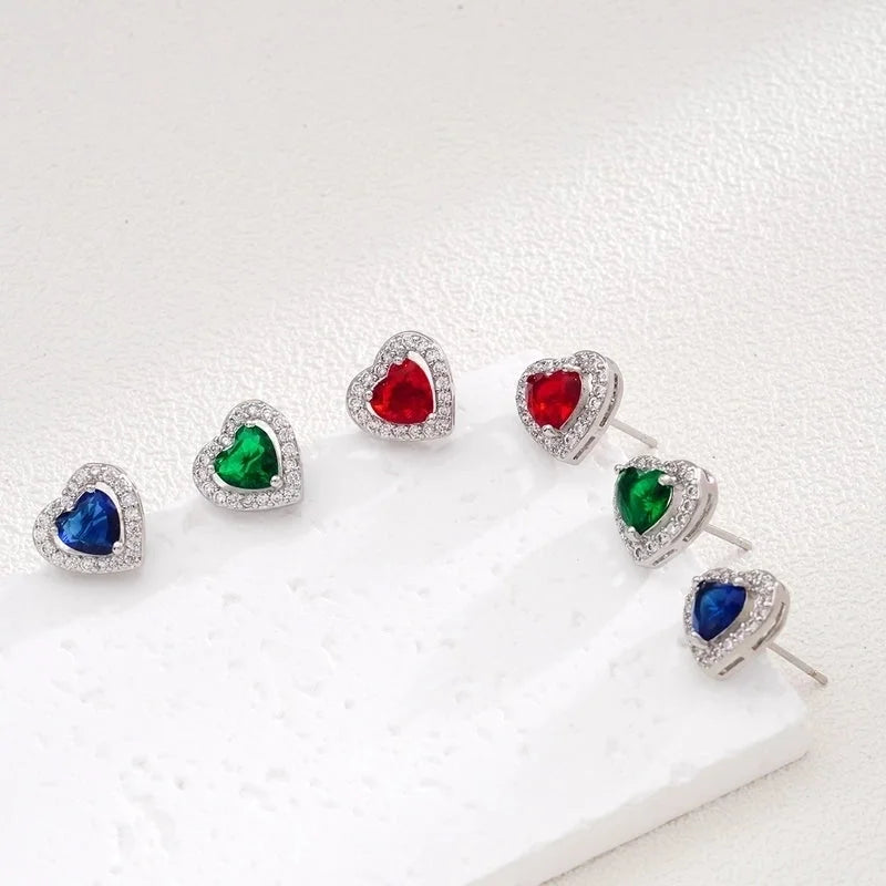 Glam Heart Shape 304 Stainless Steel Copper Zircon Inlay Earrings Necklace