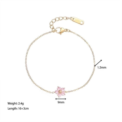 Sweet Flower 304 Stainless Steel Gold Plated Zircon Bracelets In Bulk