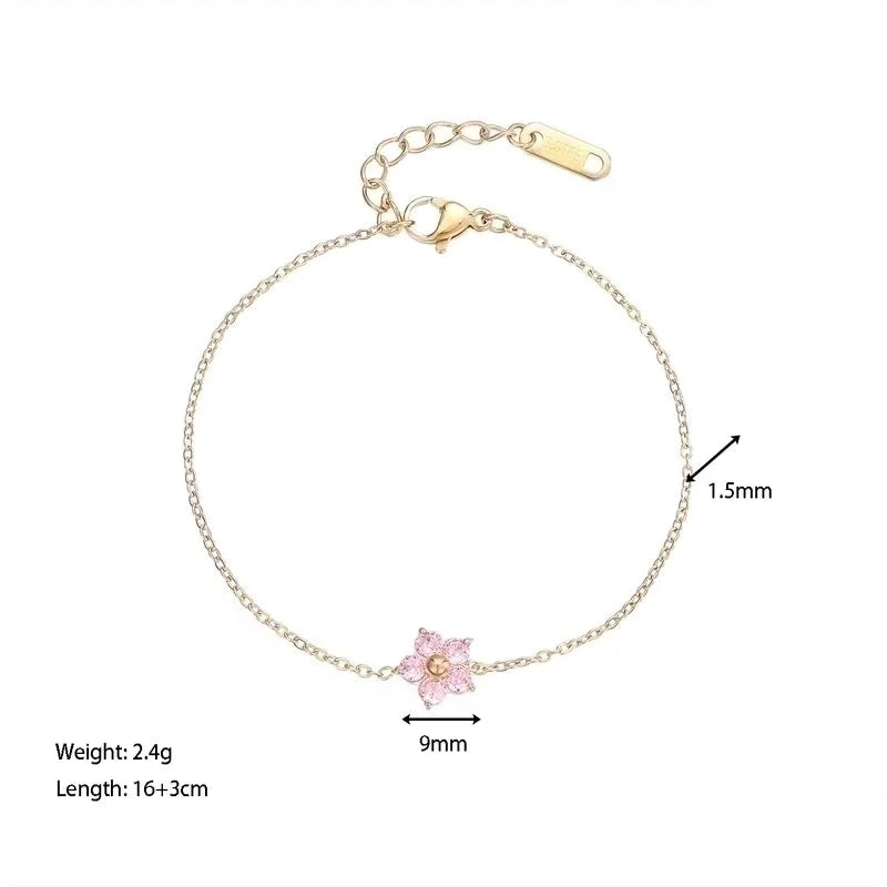 Sweet Flower 304 Stainless Steel Gold Plated Zircon Bracelets In Bulk