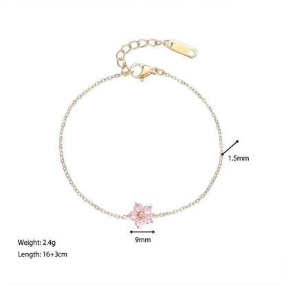 Sweet Flower 304 Stainless Steel Gold Plated Zircon Bracelets In Bulk