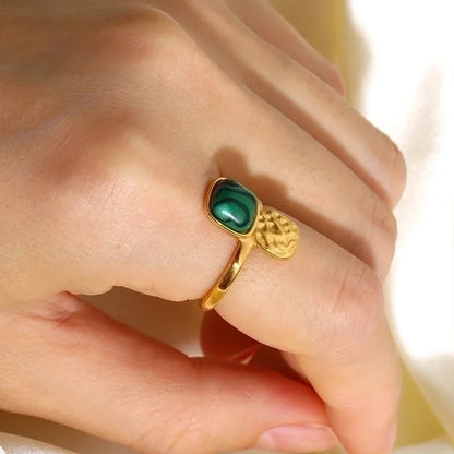 Fashion Geometric 304 Stainless Steel Natural Stone Gold Plated Open Ring
