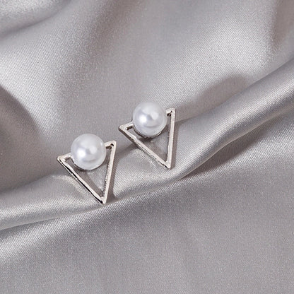 1 Pair Korean Style Triangle Alloy Pearl Gold Plated Silver Plated Ear Studs