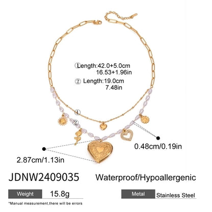 Minimalist Classic Style Sun Heart Shape Butterfly 304 Stainless Steel Zircon 18K Gold Plated Pearl Inlay Multi Charms Necklace