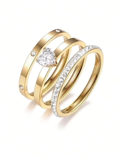 Elegant Minimalist Solid Color 304 Stainless Steel Zircon Gold Plated Plating Inlay Rings