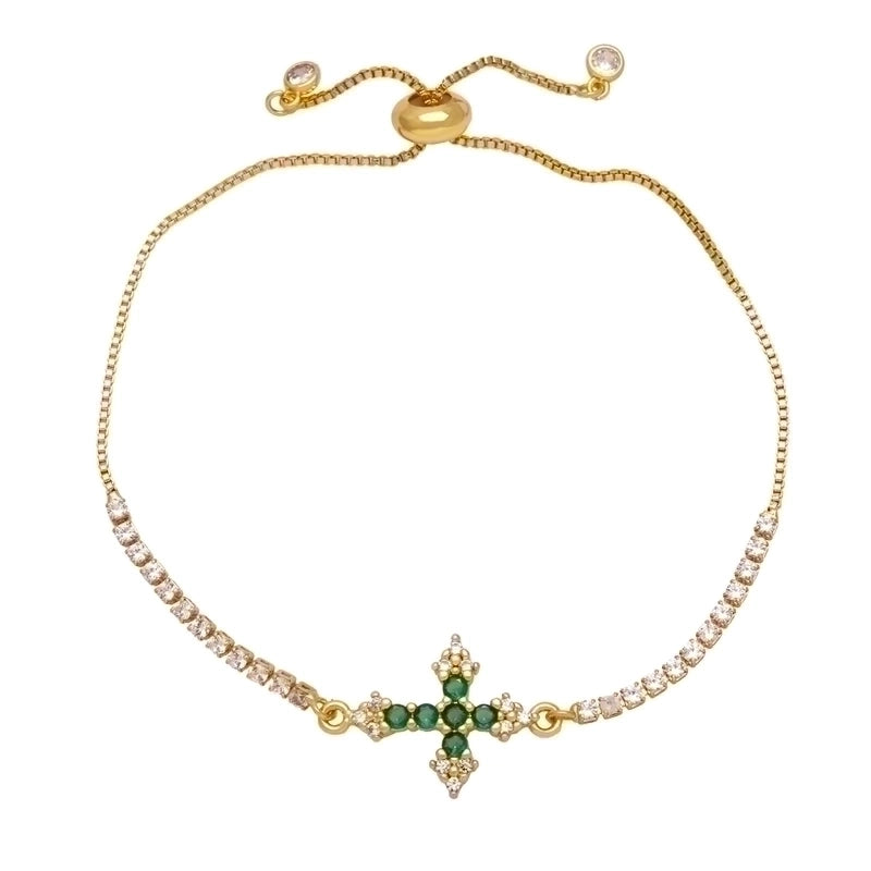 Fashion Minimalist Cross Copper Plating Inlay Zircon 18k Gold Plated Bracelets