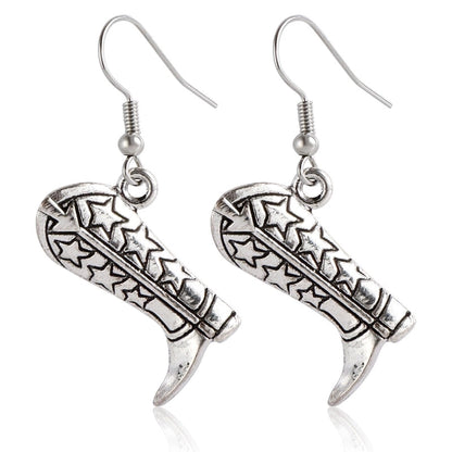 Jewelry Punk Western Denim Style Boots Cow Head Tassel Earrings Vintage Cactus Earrings For Women