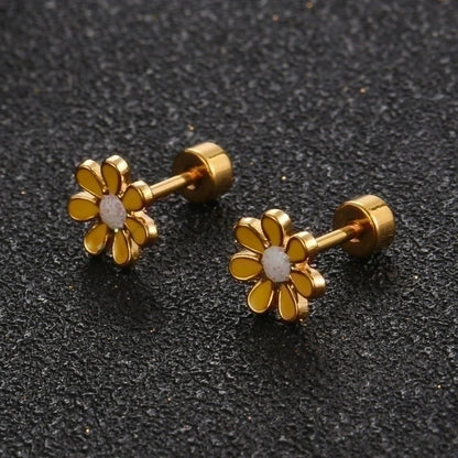 Minimalist Flower 304 Stainless Steel No Inlaid Earrings Ear Studs