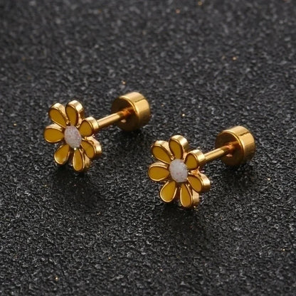 Minimalist Flower 304 Stainless Steel No Inlaid Earrings Ear Studs