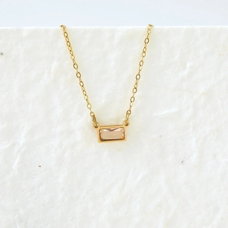 IG Style Modern Style Classic Style Rectangle 304 Stainless Steel Zircon 18K Gold Plated Inlay Pendant Necklace