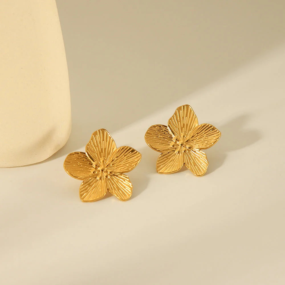IG Style Geometric Petal Stainless Steel PVD 18K Gold Stud Earrings