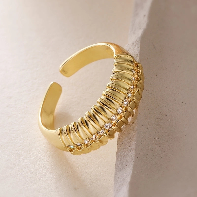 Copper Plating Inlay Geometric Zircon Open Rings