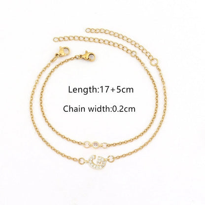 201 Stainless Steel Copper Inlay Letter Zircon Bracelets