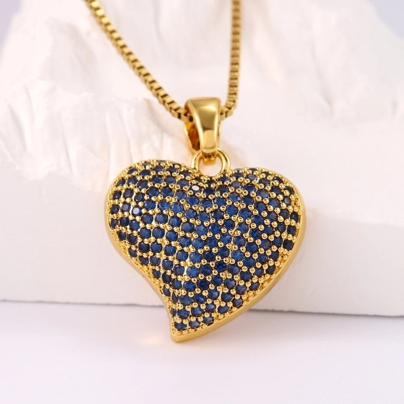 Hip-Hop Minimalist Shiny Heart Shape 304 Stainless Steel Copper Zircon 18K Gold Plated Inlay Pendant Necklace