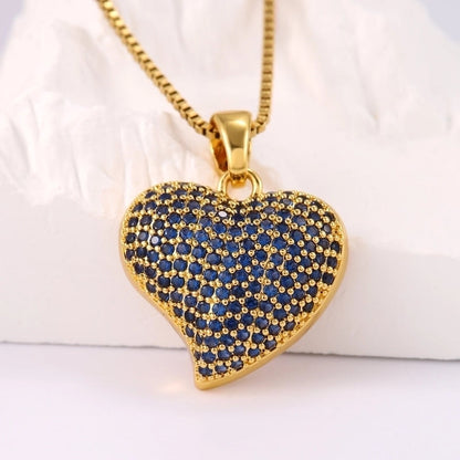 Hip-Hop Minimalist Shiny Heart Shape 304 Stainless Steel Copper Zircon 18K Gold Plated Inlay Pendant Necklace