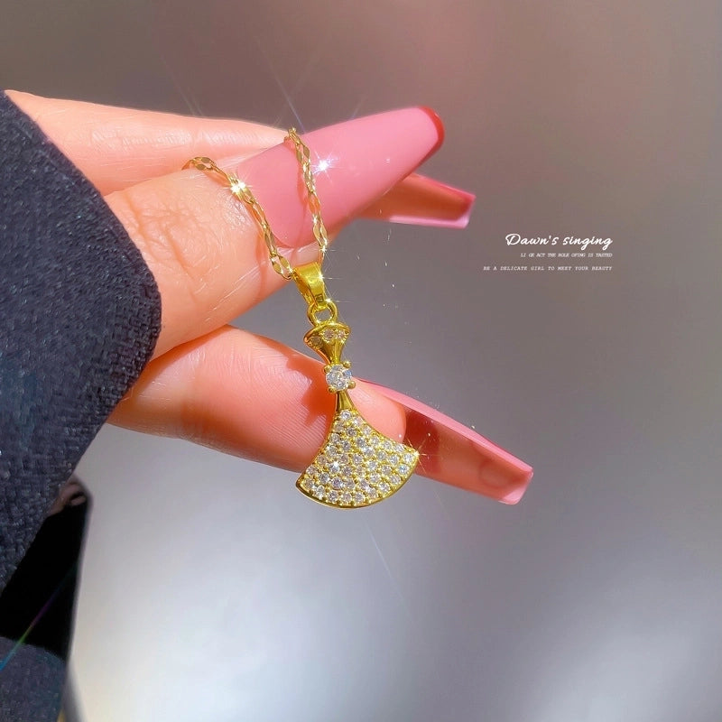 Fashion Geometric Titanium Steel Copper Plating Artificial Diamond Necklace