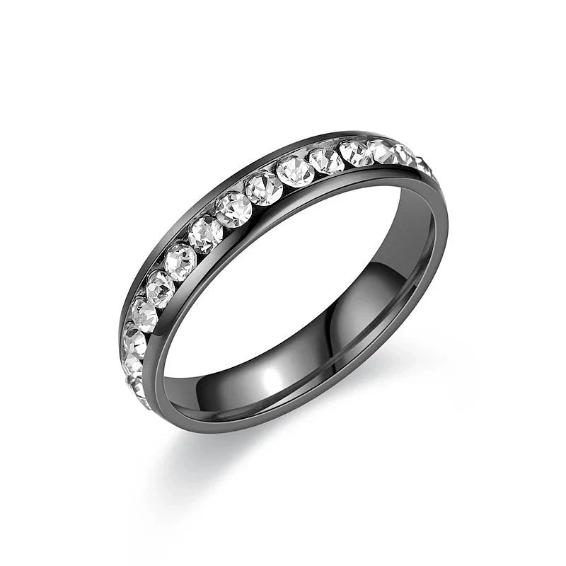 Modern Style Round Titanium Steel Artificial Diamond 18K Gold Plated Inlay Rings