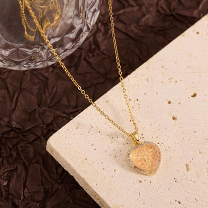 Titanium Steel Copper Leaf Heart Shape Pendant Necklace