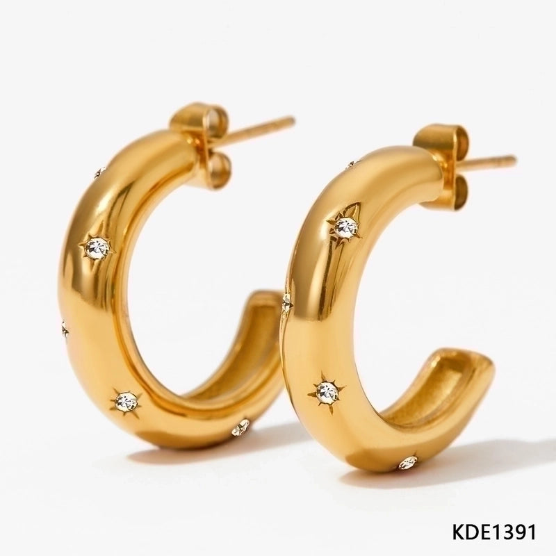 1 Pair Classic Style C Shape Plating Inlay 304 Stainless Steel Artificial Gemstones 16K Gold Plated White Gold Plated Gold Plated Earrings