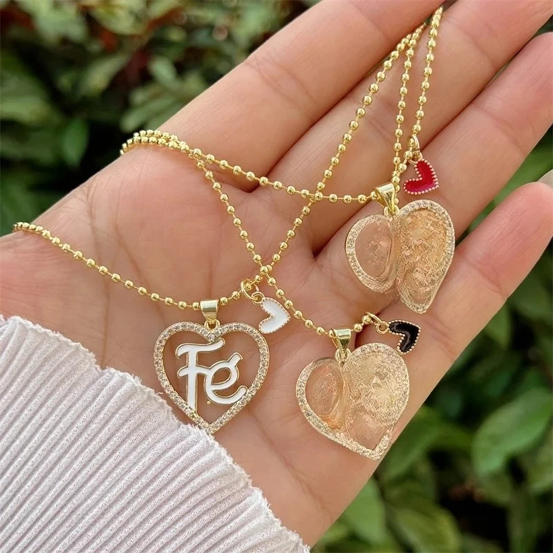 Minimalist Classic Style Letter Heart Shape Copper Zircon 18K Gold Plated Inlay Pendant Necklace