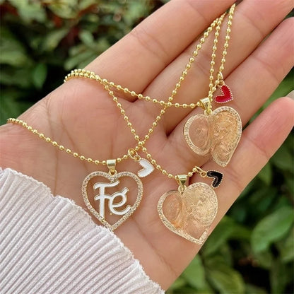 Minimalist Classic Style Letter Heart Shape Copper Zircon 18K Gold Plated Inlay Pendant Necklace