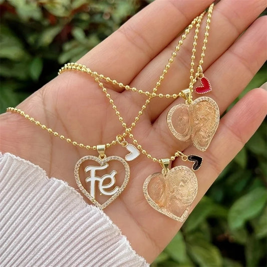 Minimalist Classic Style Letter Heart Shape Copper Zircon 18K Gold Plated Inlay Pendant Necklace