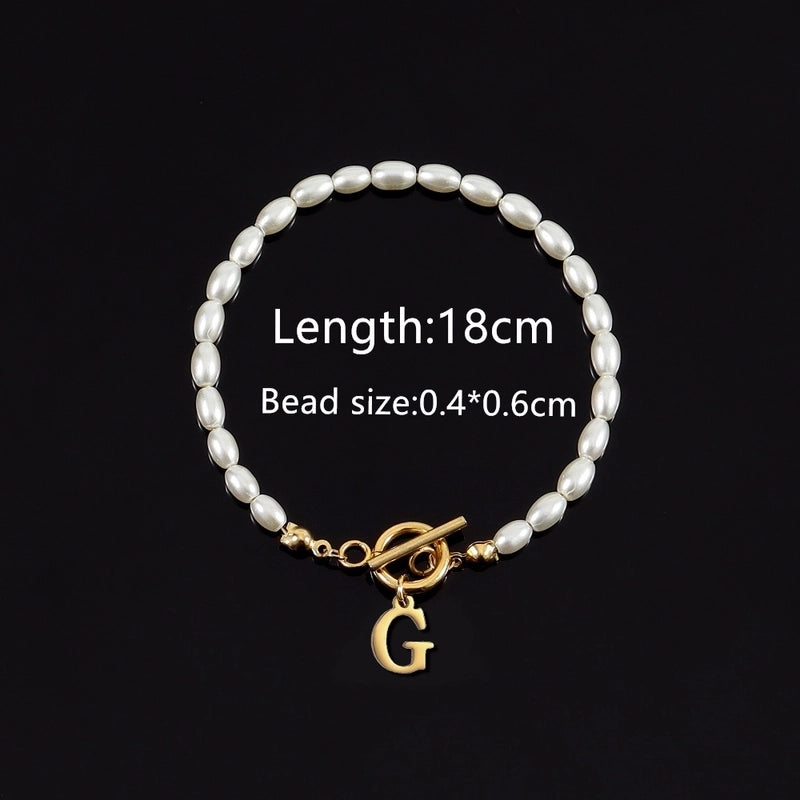 Elegant Minimalist Classic Style Letter 304 Stainless Steel Artificial Pearl Bracelets In Bulk