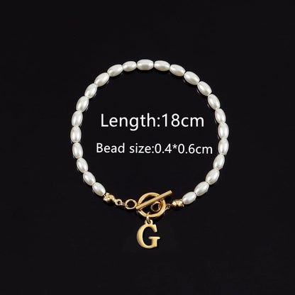 Elegant Minimalist Classic Style Letter 304 Stainless Steel Artificial Pearl Bracelets In Bulk
