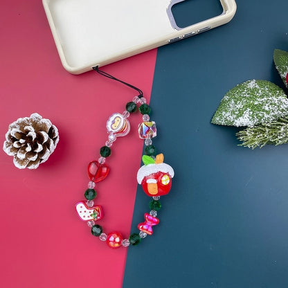 Elegant Minimalist Christmas Tree Santa Claus Snowman Resin Glass Beaded Christmas Mobile Phone Chain