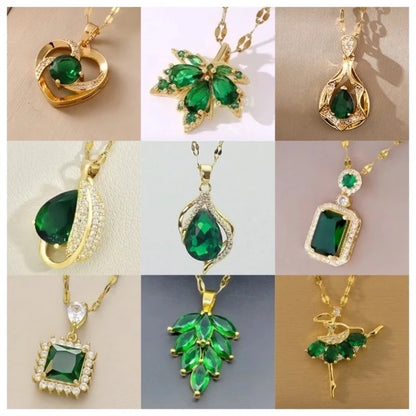 Shiny Geometric 201 Stainless Steel Copper Inlay Zircon Pendant Necklace