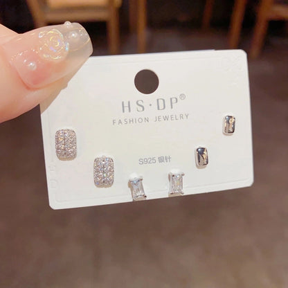 Fashion Geometric Copper Plating Artificial Pearls Zircon Earrings 3 Pairs