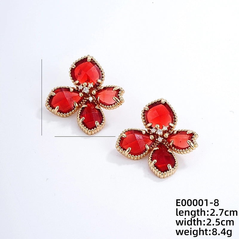 1 Pair Nordic Style Sweet Flower Plating Inlay Copper Zircon K Gold Plated Ear Studs