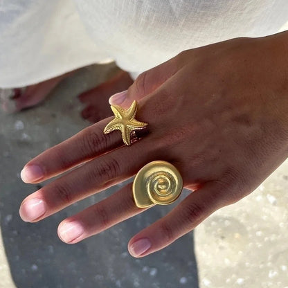 Beach Minimalist Classic Style Starfish 304 Stainless Steel Open Rings