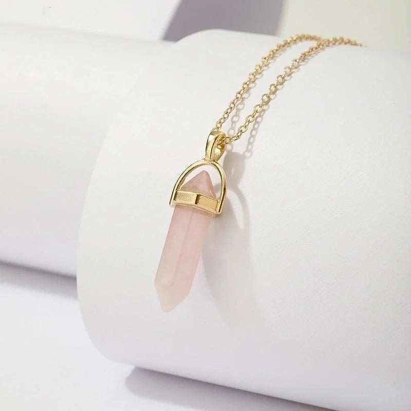 New Multicolor Hexagonal Column Natural Stone Pendent Necklace