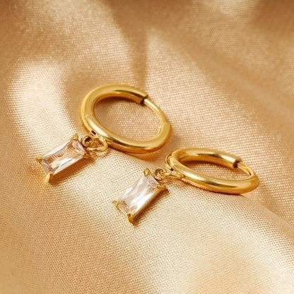 1 Pair Retro Geometric Inlay 316L Stainless Steel Zircon Dangling Earrings