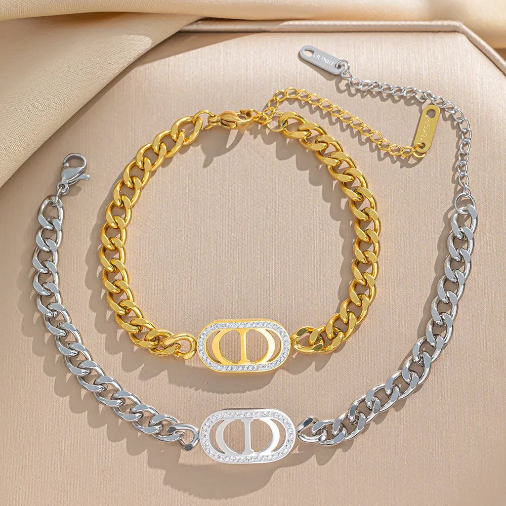 Women Casual Letter Number Text Titanium Steel Electroplating Bracelets