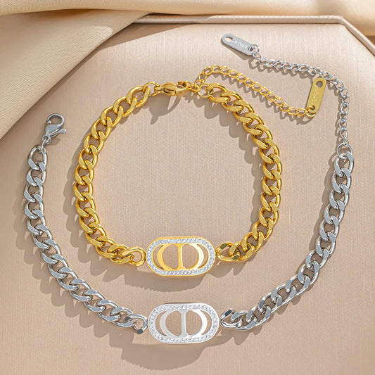 Women Casual Letter Number Text Titanium Steel Electroplating Bracelets