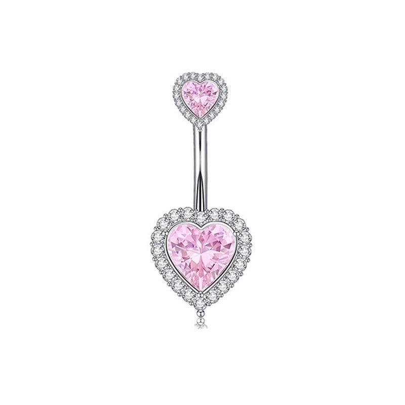 1 Piece 1 Set Belly Rings Hip-Hop Shiny Heart Shape 316L Stainless Steel Copper Inlay Zircon Belly Rings