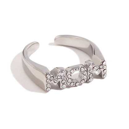 Women Fashion Letter Geometric Stainless Steel 18K Gold Plated Rings