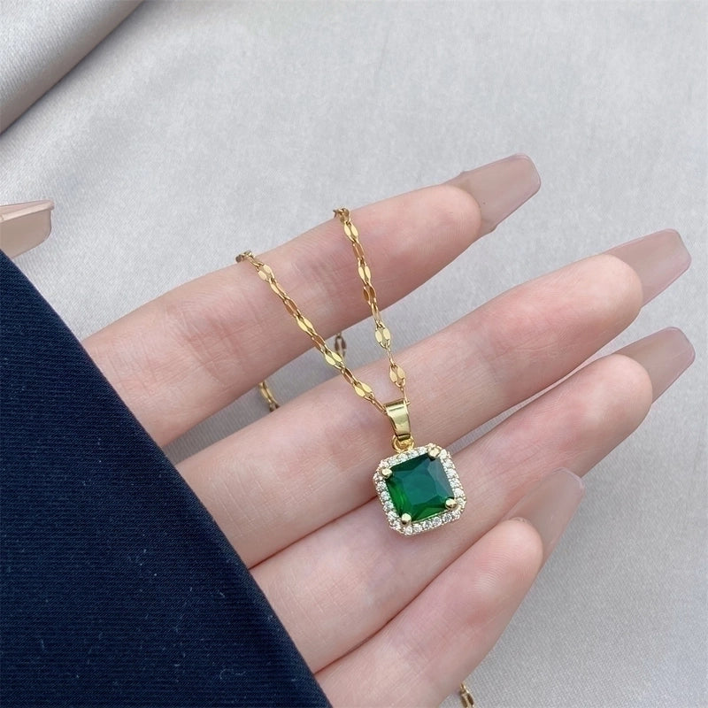 Minimalist Bow Knot Titanium Steel Copper Inlay Rhinestones Pendant Necklace