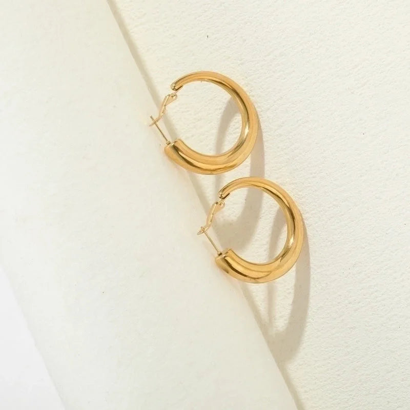 1 Pair Elegant Luxurious Classic Style C Shape Round Solid Color Plating 304 Stainless Steel Earrings