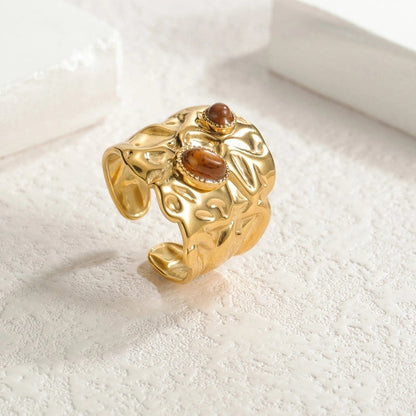 IG Style Elegant Irregular 304 Stainless Steel 18K Gold Plated Irregular Open Rings