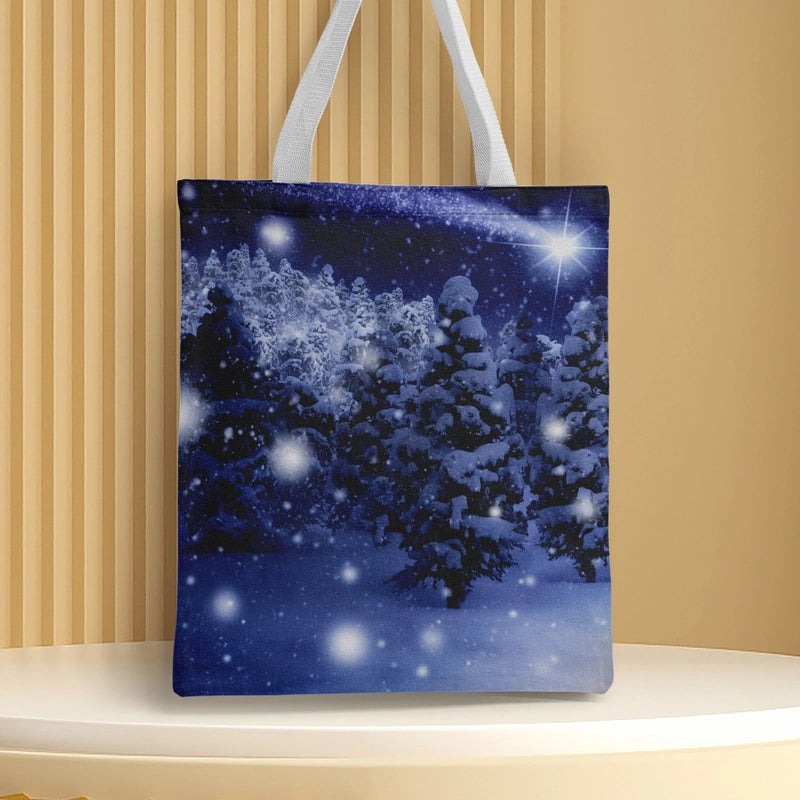 Christmas Unisex Polyester Christmas House Christmas Tree Santa Claus Cute Square Open Handbag